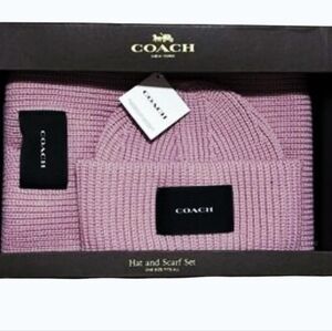 Coach Patch Knit Beanie Hat & Scarf Set- Faded Pink